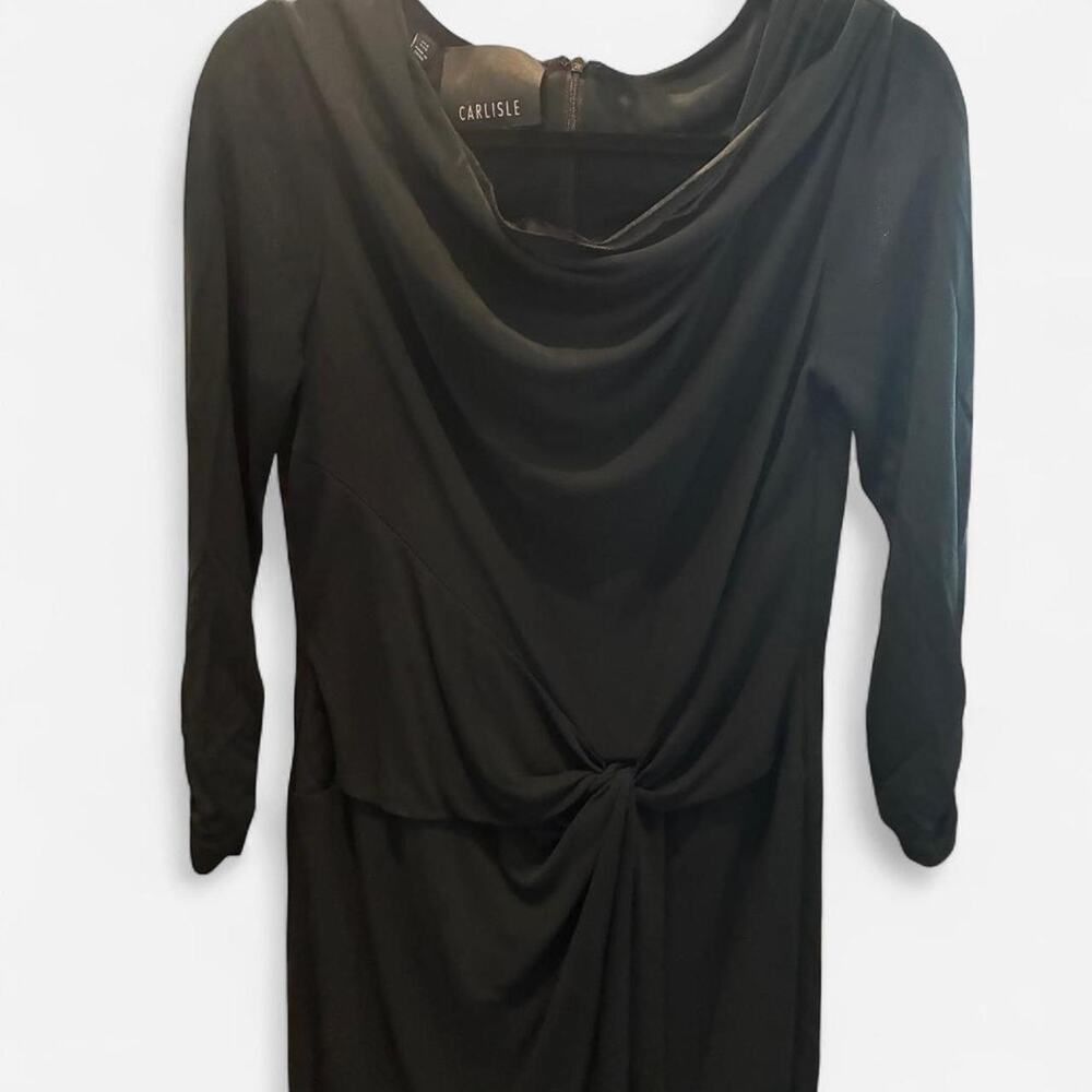Carlisle Black Classic Cocktail Dress with Scoop Neck and Side-Ruched Waist Sz 6